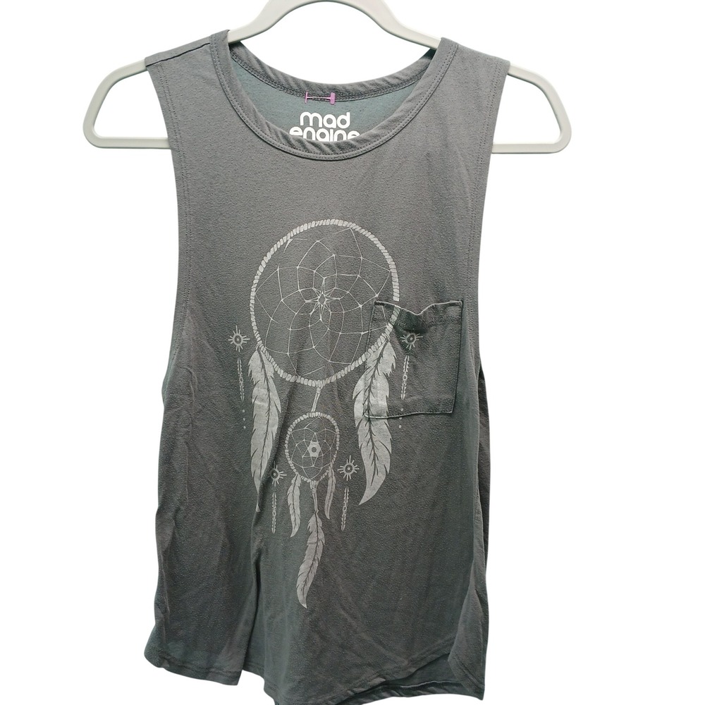 Mad‎ Engine Muscle Tank Medium Gray Dreamcatcher Boho Festival Muscle Tee